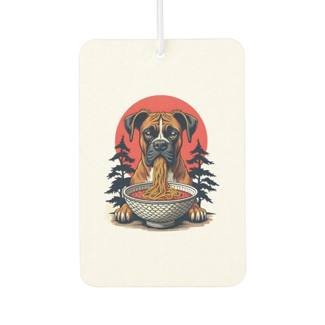 Vintage-Boxerhund isst Ramen-Japanischer-Sonnenunt Autolufterfrischer (Vorderseite)