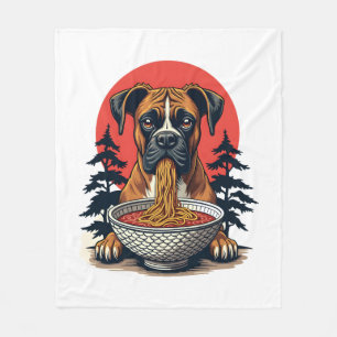 Vintage-Boxerhund isst Ramen-Japanischer-Sonnenunt Fleecedecke