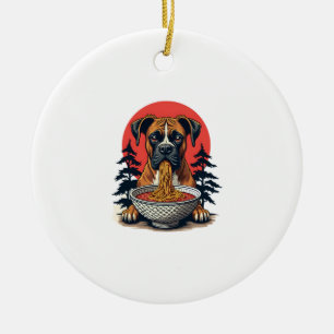 Vintage-Boxerhund isst Ramen-Japanischer-Sonnenunt Keramik Ornament