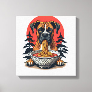 Vintage-Boxerhund isst Ramen japanischer Sonnenunt Leinwanddruck