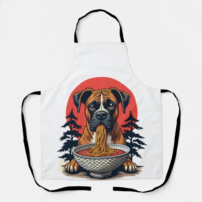 Vintage-Boxerhund isst Ramen japanischer Sonnenunt Schürze (Vorderseite)