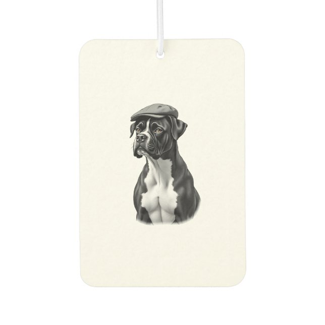Vintage-Boxerhund mit Kappe Monochrome Grafikillus Autolufterfrischer (Vorderseite)