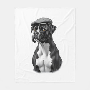 Vintage-Boxerhund mit Kappe Monochrome Grafikillus Fleecedecke
