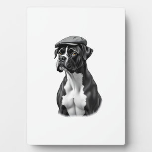 Vintage-Boxerhund mit Kappe Monochrome Grafikillus Fotoplatte