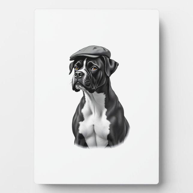 Vintage-Boxerhund mit Kappe Monochrome Grafikillus Fotoplatte (Vorderseite)