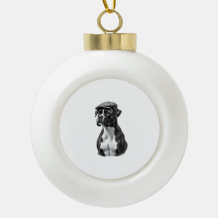 Vintage-Boxerhund mit Kappe Monochrome Grafikillus Keramik Kugel-Ornament