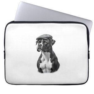 Vintage-Boxerhund mit Kappe Monochrome Grafikillus Laptopschutzhülle