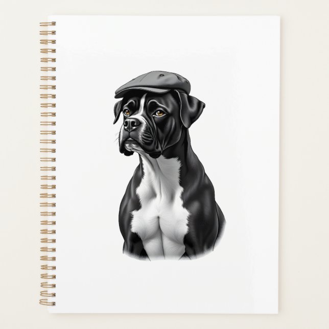 Vintage-Boxerhund mit Kappe Monochrome Grafikillus Planer (Vorderseite)
