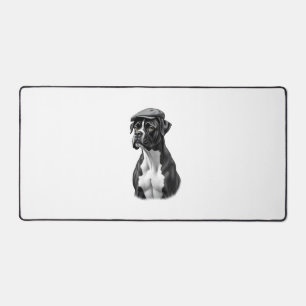 Vintage-Boxerhund mit Kappe Monochrome Grafikillus Schreibtischunterlage