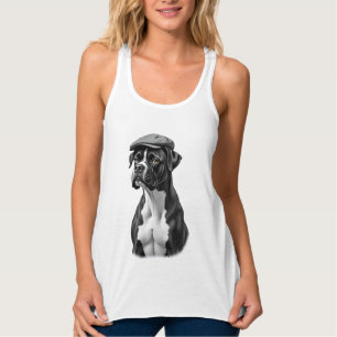 Vintage-Boxerhund mit Kappe Monochrome Grafikillus Tank Top