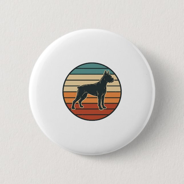 Vintage-Boxerhund-Sonnenuntergangs-Stichvektor-Des Button (Vorderseite)