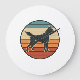 Vintage-Boxerhund-Sonnenuntergangs-Stichvektor-Des Große Wanduhr