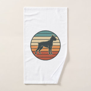 Vintage-Boxerhund-Sonnenuntergangs-Stichvektor-Des Handtuch