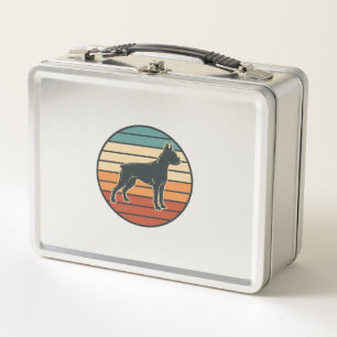 Vintage-Boxerhund-Sonnenuntergangs-Stichvektor-Des Metall Brotdose