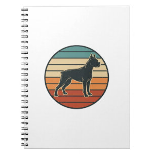 Vintage-Boxerhund-Sonnenuntergangs-Stichvektor-Des Notizblock