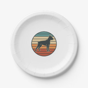 Vintage-Boxerhund-Sonnenuntergangs-Stichvektor-Des Pappteller