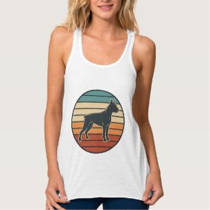 Vintage-Boxerhund-Sonnenuntergangs-Stichvektor-Des Tank Top