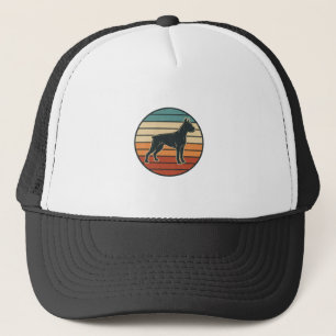 Vintage-Boxerhund-Sonnenuntergangs-Stichvektor-Des Truckerkappe