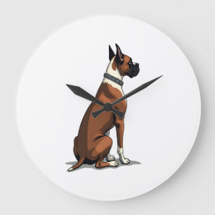 Vintage-Boxerhund von hinten Illustration Braun W Große Wanduhr