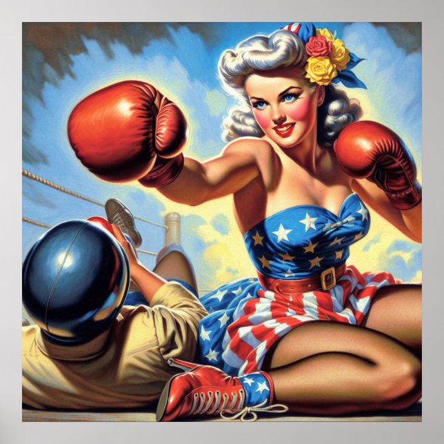 Vintage BoxGirl-Illustration Poster (Vorne)