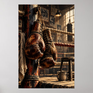 Vintage-Boxhandschuhe aus Leder Old School Boxen G Poster