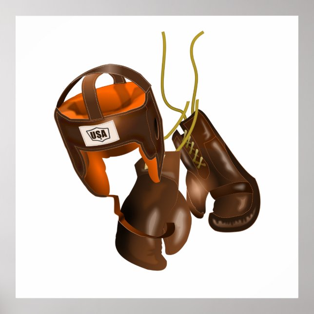 Vintage Boxhandschuhe und Helm Poster (Vorne)