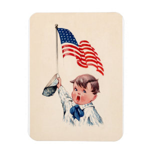 Vintage Boy Amerikanische Flagge 4. Juli Magnet