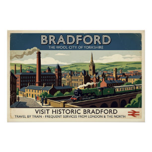 Vintage Bradford Yorkshire Retro-Reiseplakat-Kunst Poster