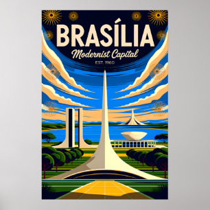 Vintage Brasília Brasilien Modernistische Hauptsta Poster