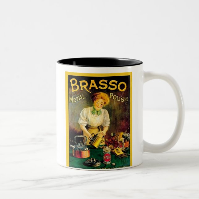 Vintage Brasso Metal Polnisch Werbung Zweifarbige Tasse (Rechts)