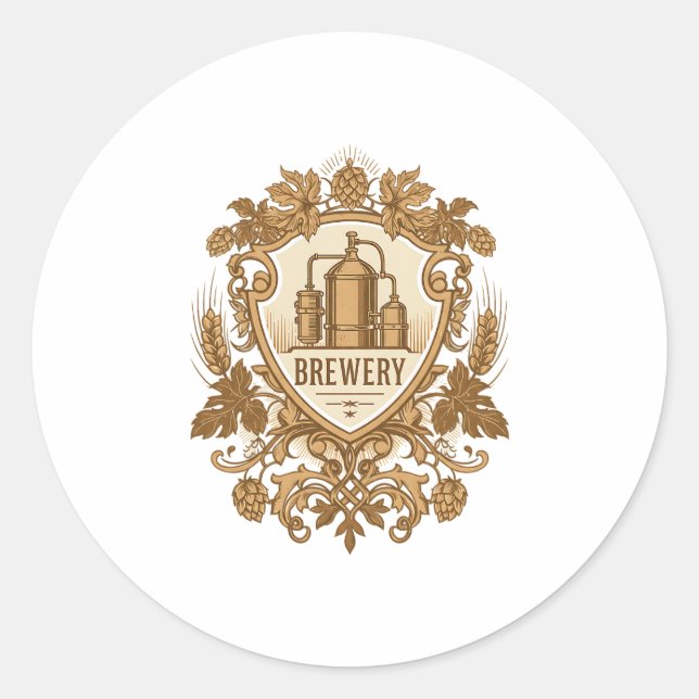 Vintage Brauerei-Emblem-Aufkleber | Klassisches Cr Runder Aufkleber (Vorderseite)