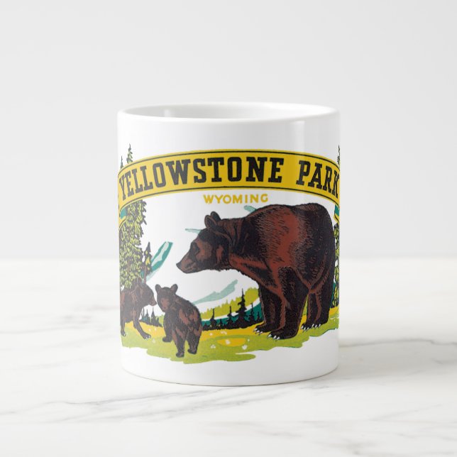 Vintage Braunbären im Yellowstone-Nationalpark Jumbo-Tasse (Vorderseite)