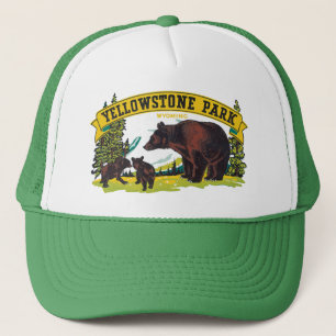 Vintage Braunbären im Yellowstone-Nationalpark Truckerkappe