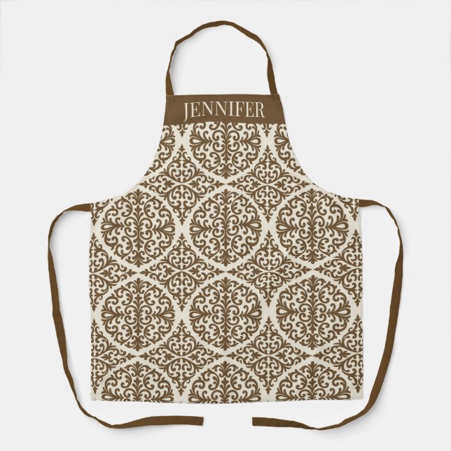 Vintage-Braune Damast-Küchendesign Schürze (Vorderseite)
