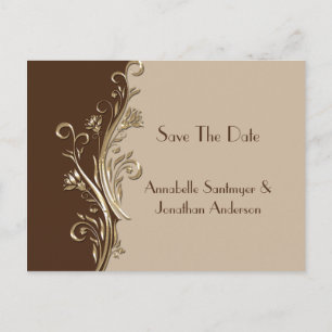 Vintage braune Tan Gold-Wirbel Save the Date Ankündigungspostkarte