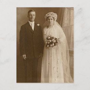 Vintage Braut & Bräutigam Romantische Hochzeitsfot Postkarte