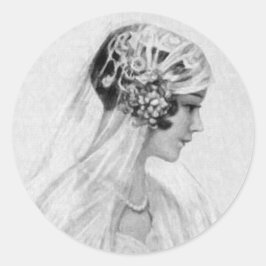 Vintage Braut, Graustufen Runder Aufkleber