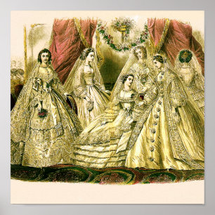 Vintage Braut Hochzeitskleid Antique Weiß Poster