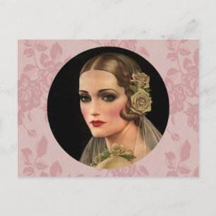 Vintage Braut mit Rose Postkarte