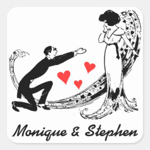 Vintage Braut, Personalisierte Hochzeitsticker Quadratischer Aufkleber