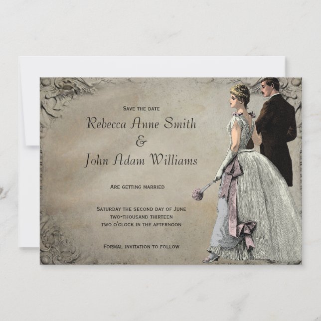 Vintage Braut und Hochzeit retten das Datum Save The Date (Vorderseite)