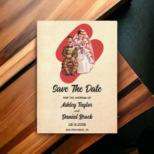 Vintage Brautbräuner Retro Hochzeit speichern das Einladung