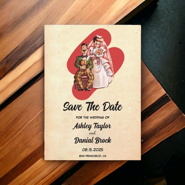 Vintage Brautbräuner Retro Hochzeit speichern das  Einladung (Von Creator hochgeladen)