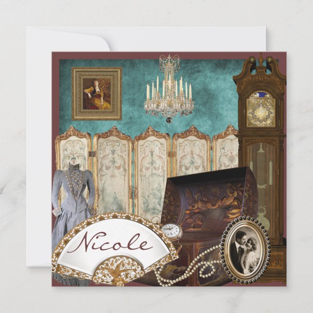 Vintage Brautdusche Einladung (Vorderseite)