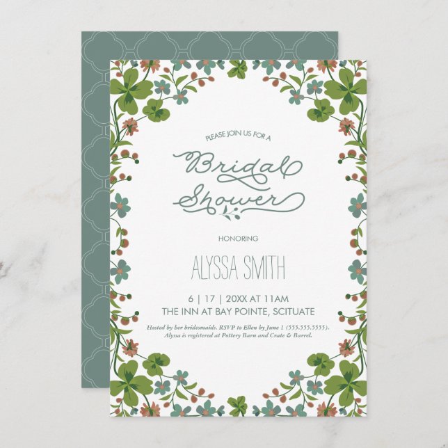 Vintage Brautdusche Einladung - Garten, Blume (Vorne/Hinten)