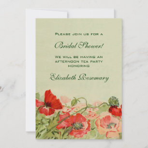 Vintage Brautparty, rote Mohnblume floral Einladung