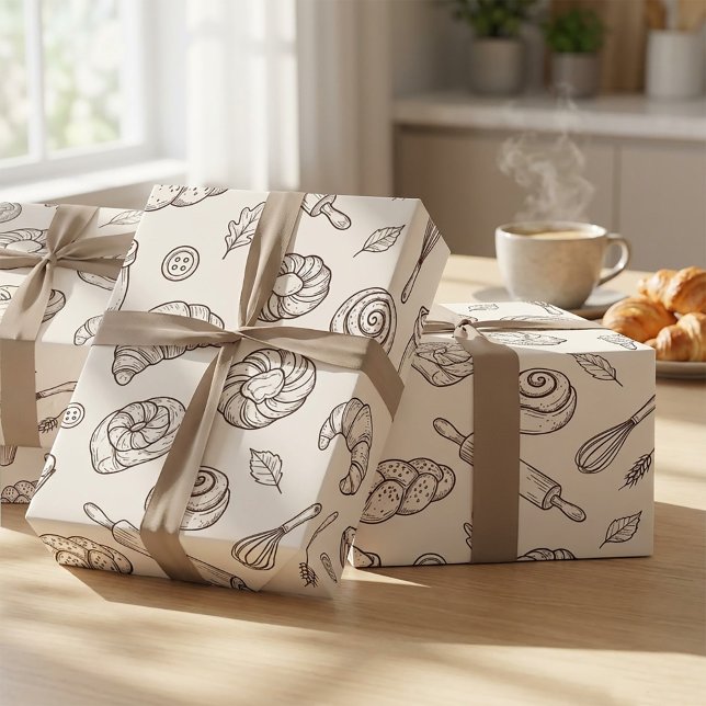 Vintage Breakfast Bakery Seamless Pattern Geschenkpapier (#giftwrap #wrappingpaper #giftboxmockup #packagingdesign #productmockup #mockupdesign #bakerydesign )