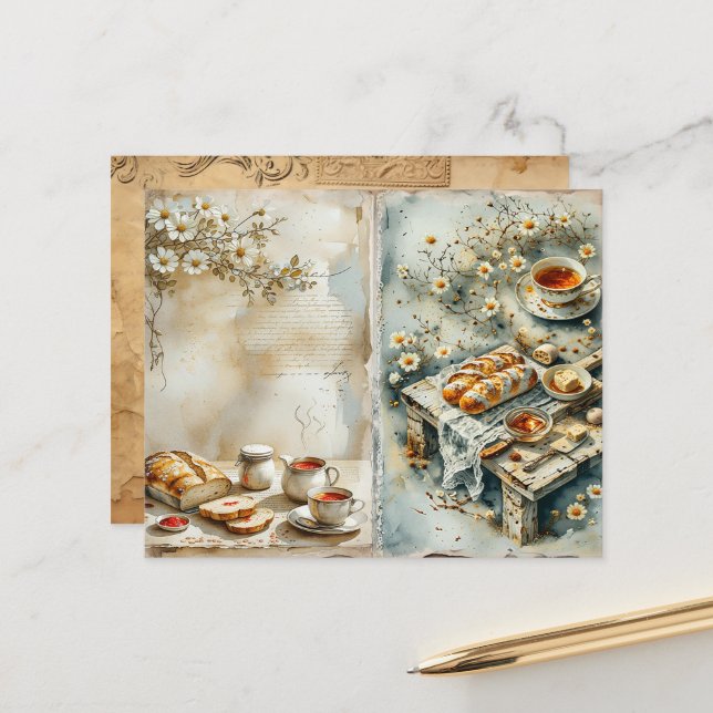 Vintage Breakfast Tea Set Scrapbook Paper (Vorderseite/Rückseite Beispiel)