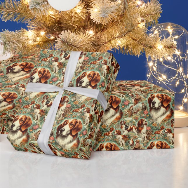 Vintage Bretagne-Hundemalerei Geschenkpapier (Feiertage)