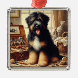 Vintage-Briard-Hundebild Ornament Aus Metall